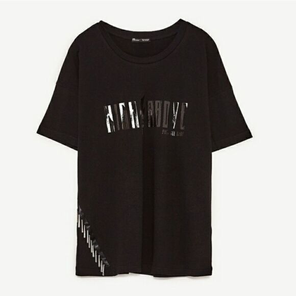 ZARA black high above riding all night metal tassel‎ tee L - Picture 10 of 10